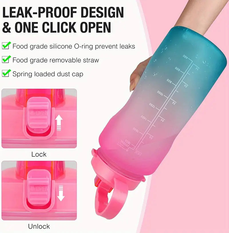Motivational 64oz Water Bottle with Time Marker & Straw