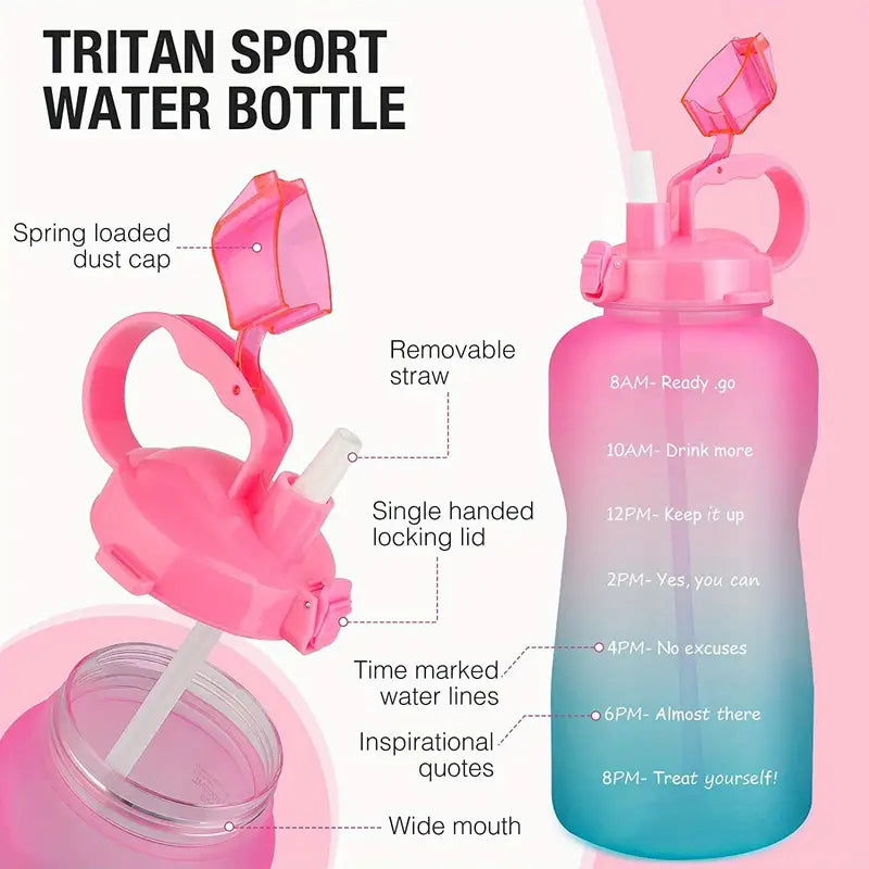 Motivational 64oz Water Bottle with Time Marker & Straw