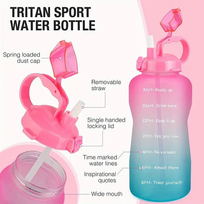 Motivational 64oz Water Bottle with Time Marker & Straw