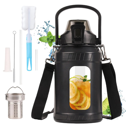 Glass Water BottleInspirational Water Bottle With Straw and HandleLarge Sports Motivational Water Bottle with Strap and Shell For GymSportsDaily (32 oz)